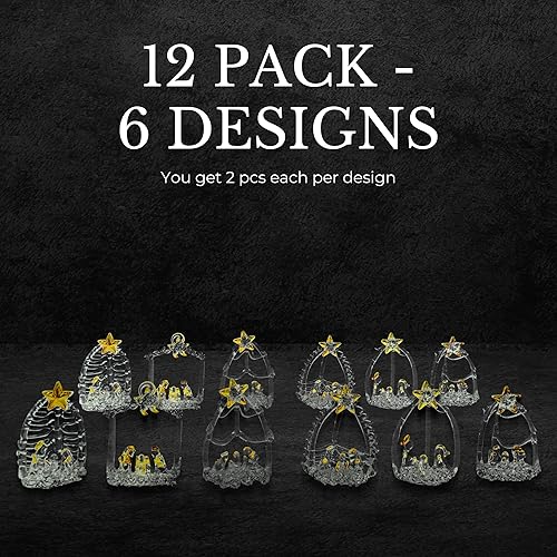 Miniatura 4 de 4Es Novelty Juego de adornos de Navidad de cristal hilado paquete de 12 figura transparente brillante decorativa en miniatura para árbol religioso