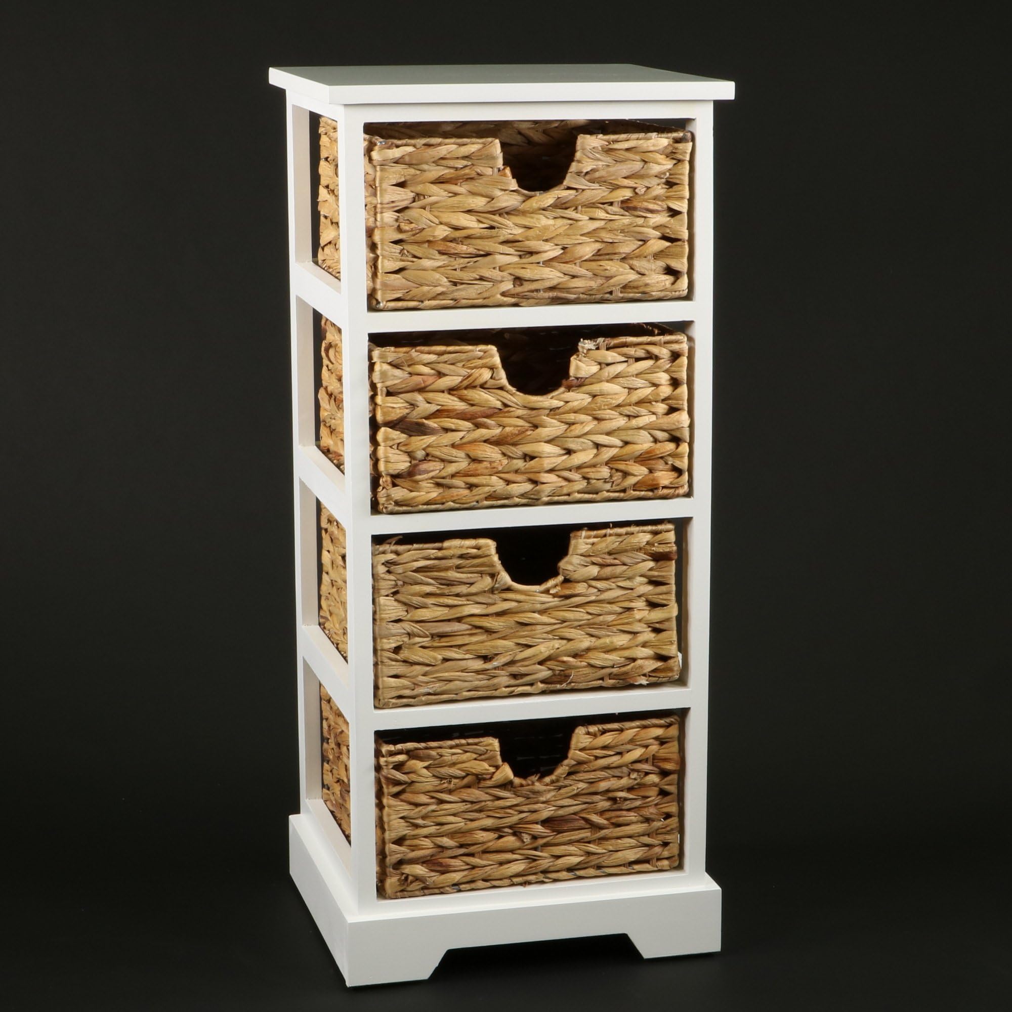 decomania- chest of drawers with 4 woven wicker baskets- exotic style- colour WHITE and WOOD.