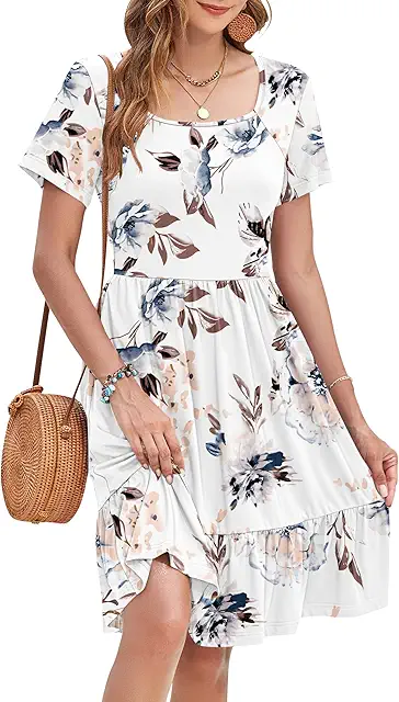 Elegant Women's Summer Dress with Square Neck and Pockets - Jurk Kraag