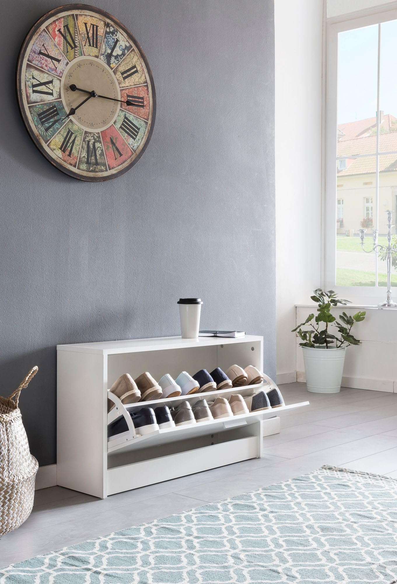 WOHNLING Zoey con Seduta Scarpa Bianca Scarpetta Legno 80 x 47 x 24 cm | Disimpegno Bank Piccolo Chiuso | Panca corridoio Stretto con Spazio di archiviazione