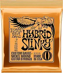 Cordas para guitarra elétrica Ernie Ball Hybrid Slinky Nickel Wound, calibre 9-46