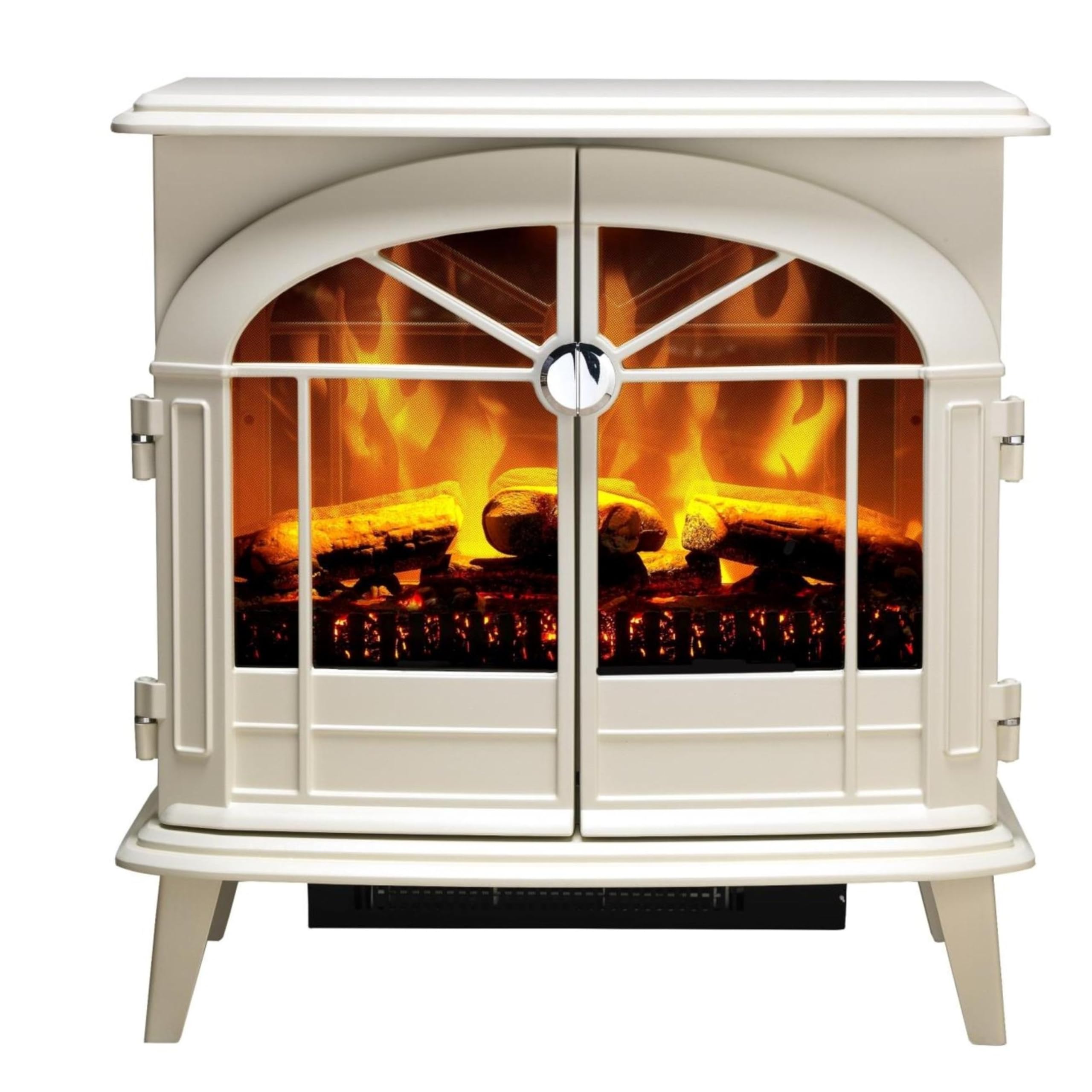 Dimplex Fullerton Large Optiflame Electric Stove, Light Grey Freestanding Wood Burner Style LED Fire with Logs, Opening Doors, 2kW Fan Heater, Plus 1000 or 2000 Watt Heat Settings and Remote Control