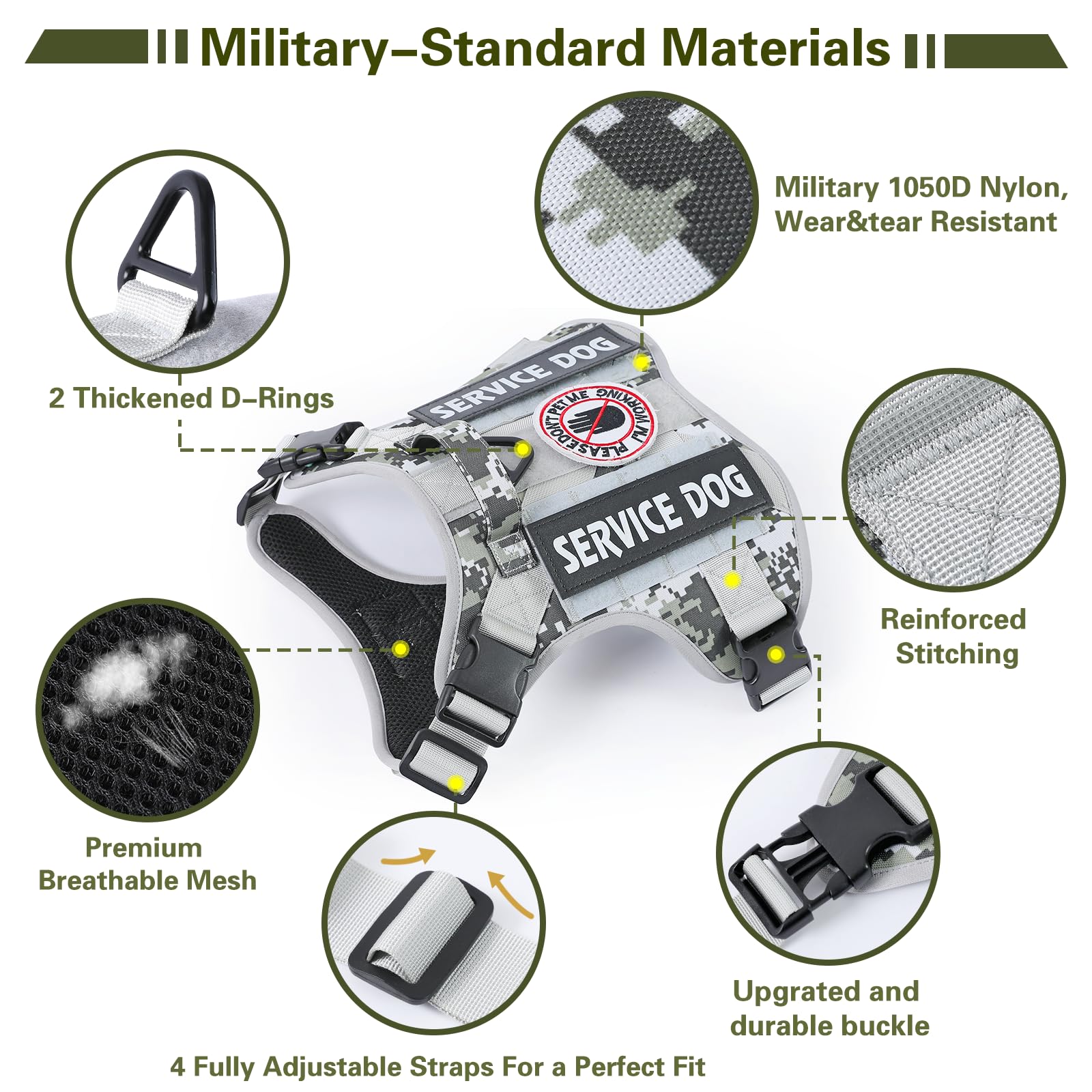 Belababy Tactical Anti Pull Dog Harness Small Medium Large, Adjustable Front Clip Service Dog Vest with Handle - Image 2