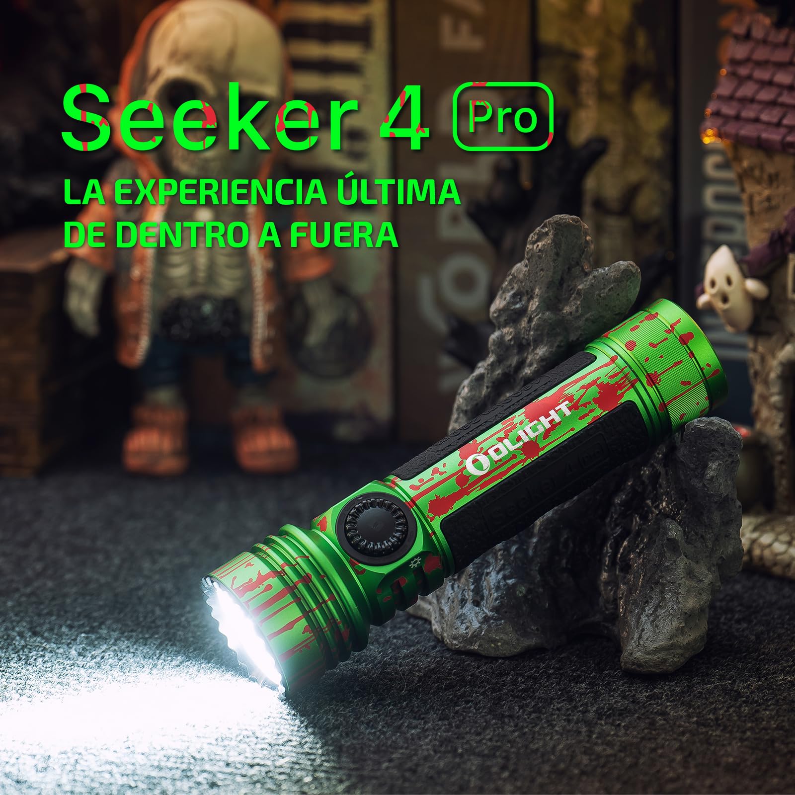 OLIGHT Seeker 4 Pro LED 4600LM 260M Recargable Funda de USB-C o Carga Magnética con Sensor Alta Potencia IPX8 Potente Linterna Largo Alcance de Comping y Senderismo (Blanco Frío, Zombie Verde)