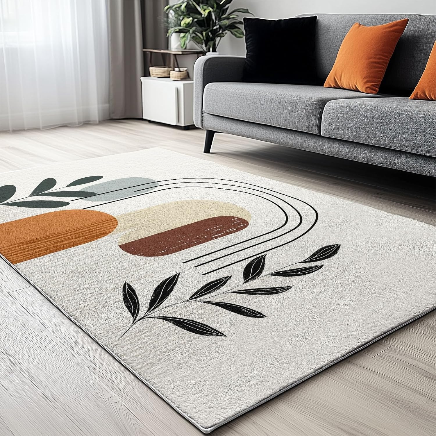 Print Minimalism Bohemian Style Geometry Washable 2 x 3 Area Rugs, Non-Slip Stain Resistant Carpet for Living Room Bedroom Nursery Kitchen Soft Home Decor Rug (White)