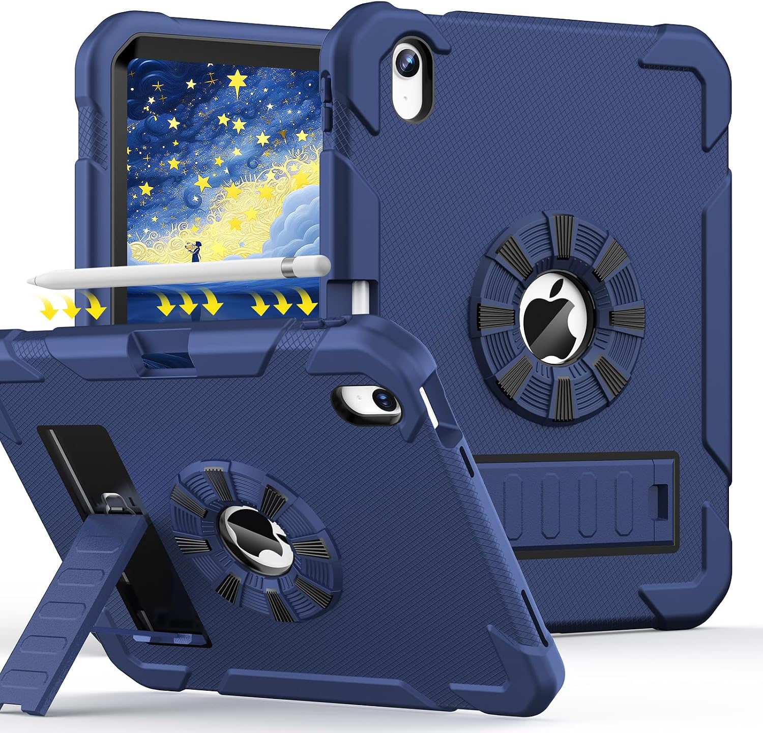 for iPad A16 Case 11th Generation 11 Inch 2025/ iPad 10th Generation Case 10.9 Inch 2022, Heavy Duty Military Grade Shockproof Cover with Pencil Holder for i Pad 11/10 Gen, Navy Blue