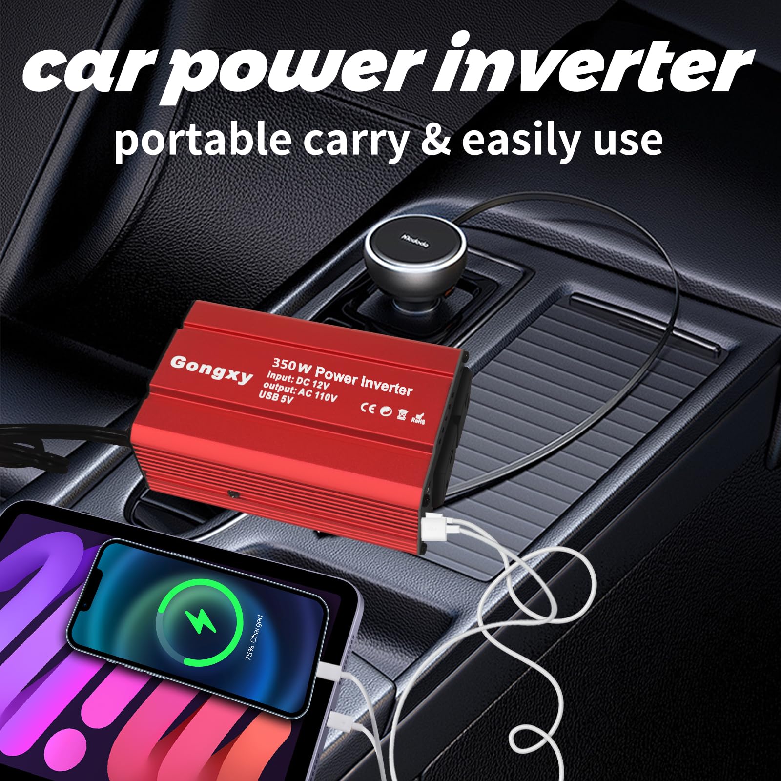 Przetwornica mocy 350 W dla pojazdów 12 V na AC 110 V Przetwornica samochodowa Wtyczka ładowarki do USB QC 3.0 PD(65 W), adapter ładowarki samochodowej do podróży