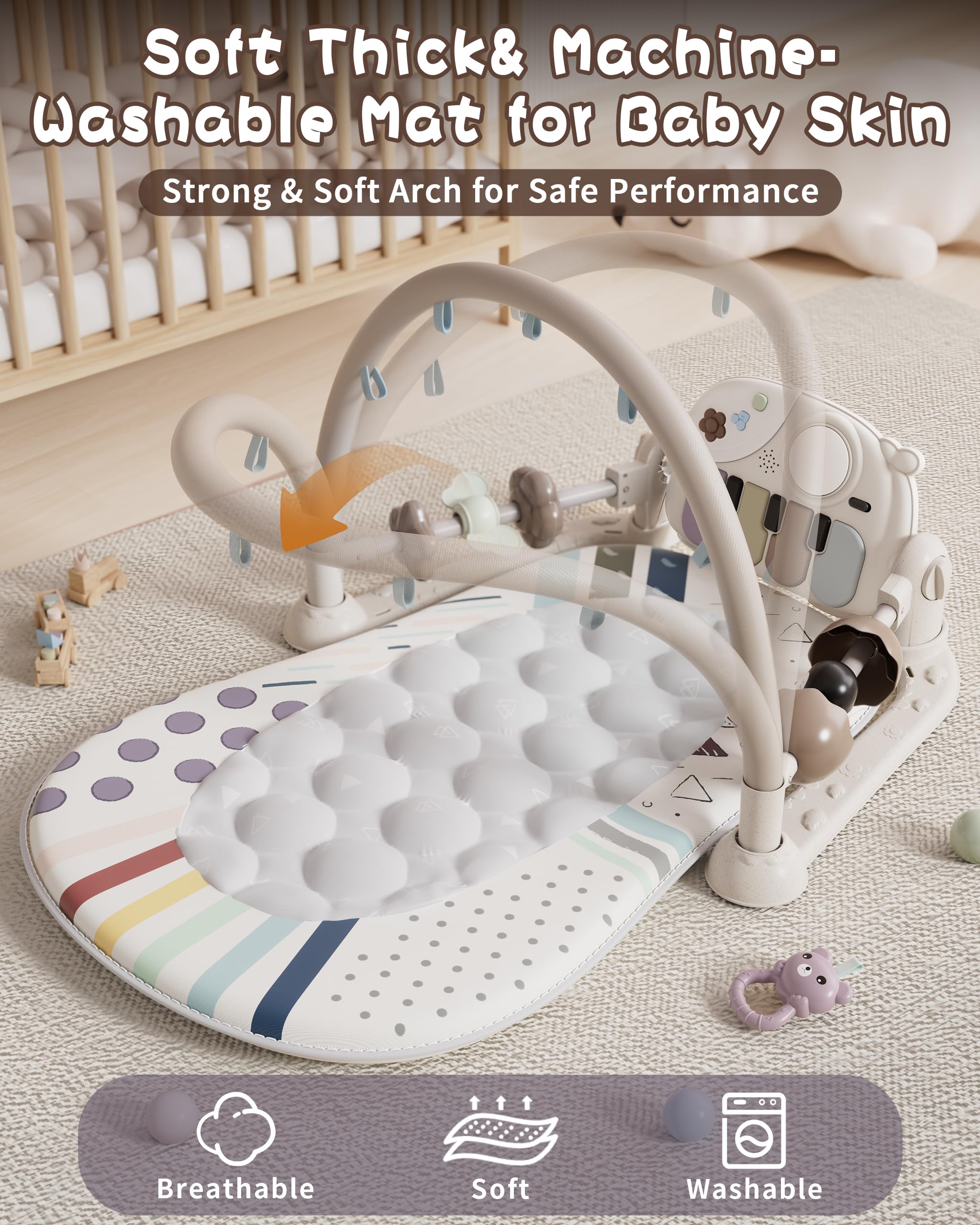 Baby Play Mat Baby Toys,Baby Gym Tummy Time Play Piano Activity Mat with 5 Infant Sensory Toys,Music & Light Infant Newborn Gifts for Babies Toddlers 0-3 6-9 11 12 Months.