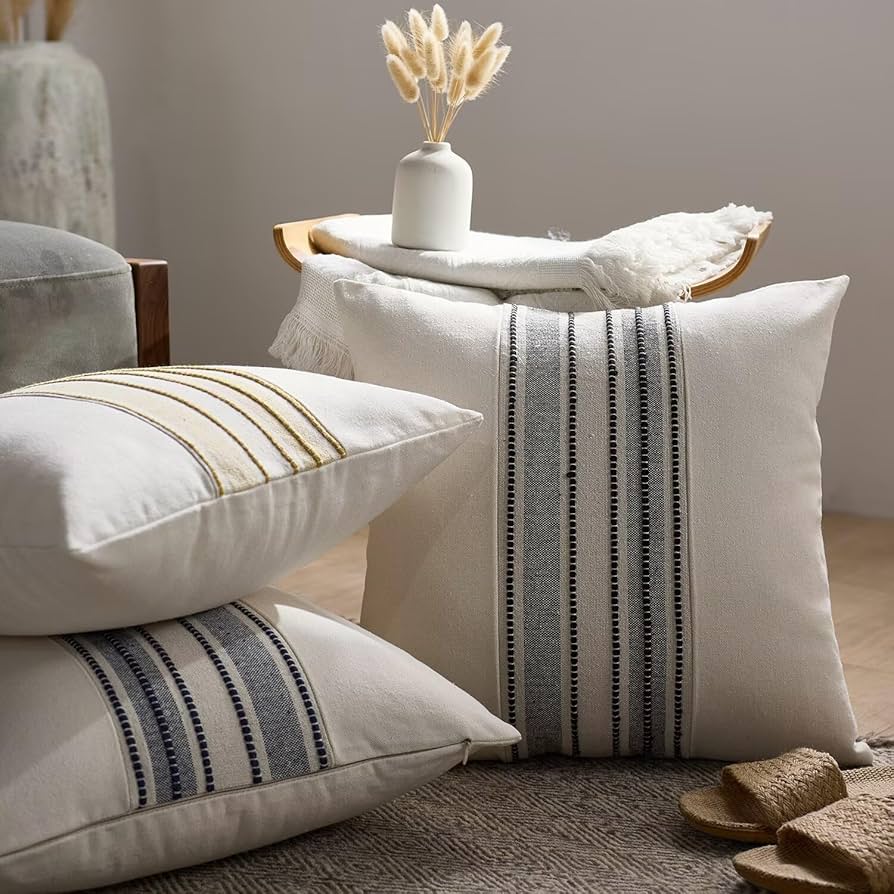 Amazon.co.jp: クッションカバー ストライプ糸染めのクッション