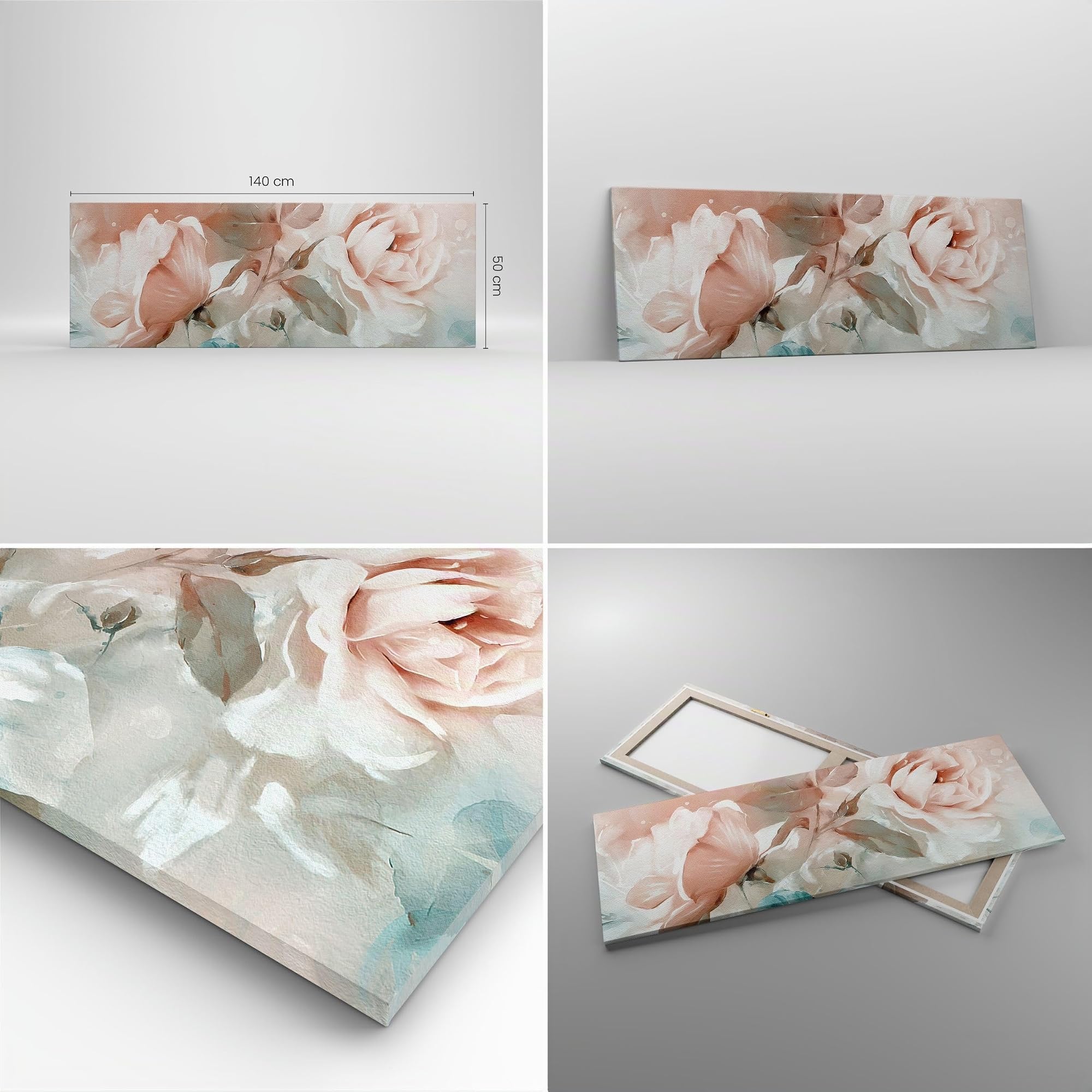 Cuadro sobre Lienzo 140x50cm Moderno Panorámico Botánica Flores - 5505 | Romántico Rosas Cuadro Decorativo Grande Arte mural Decoración del Hogar Salón Dormitorio Cocina Oficina Cuadros de Pared