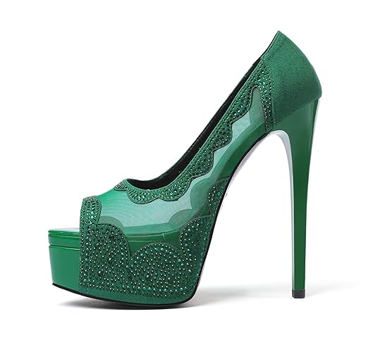 Mettesally Women's Peep Toe Platform Sandals Stiletto Heel Open Toe Pumps Party Dress Shoes - 6 Green Lace Flower