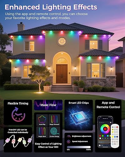 Miniatura 4 de Luces permanentes para exteriores para casa, luces LED RGB inteligentes de 100 pies, decoración al aire libre con aplicacióncontrol remoto,