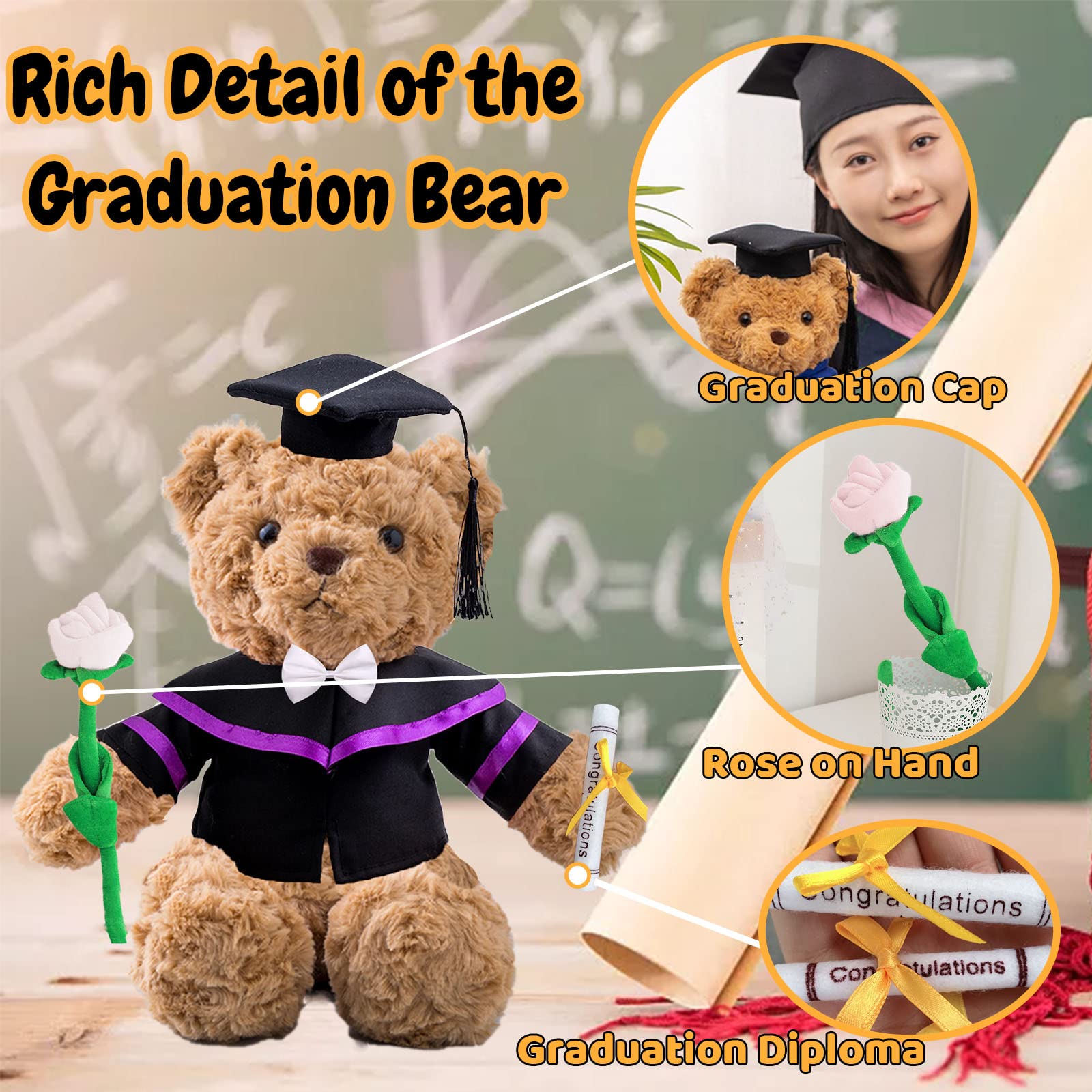 Nounours De Fin D'études, 23 Cm Ours De Remise Des Diplômes, Ours Mignon Diplômé Avec Chapeau De Remise, Nounours Personnalisé Pour La Remise Des Diplômes, Pour Filles Et Garçons Cadeau Diplome