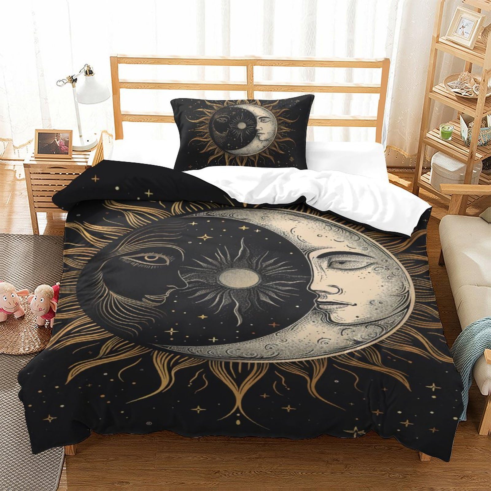 Gxyuaoief Style-7 Sun And Moon Duvet Cover Set 3 Pcs Hotel Quality Quilt Cover Bedding Set Bed Covers With Pillowcases With Zipper Closure Hypoallergenic Soft Breathable Microfiber Single（135X200cm）