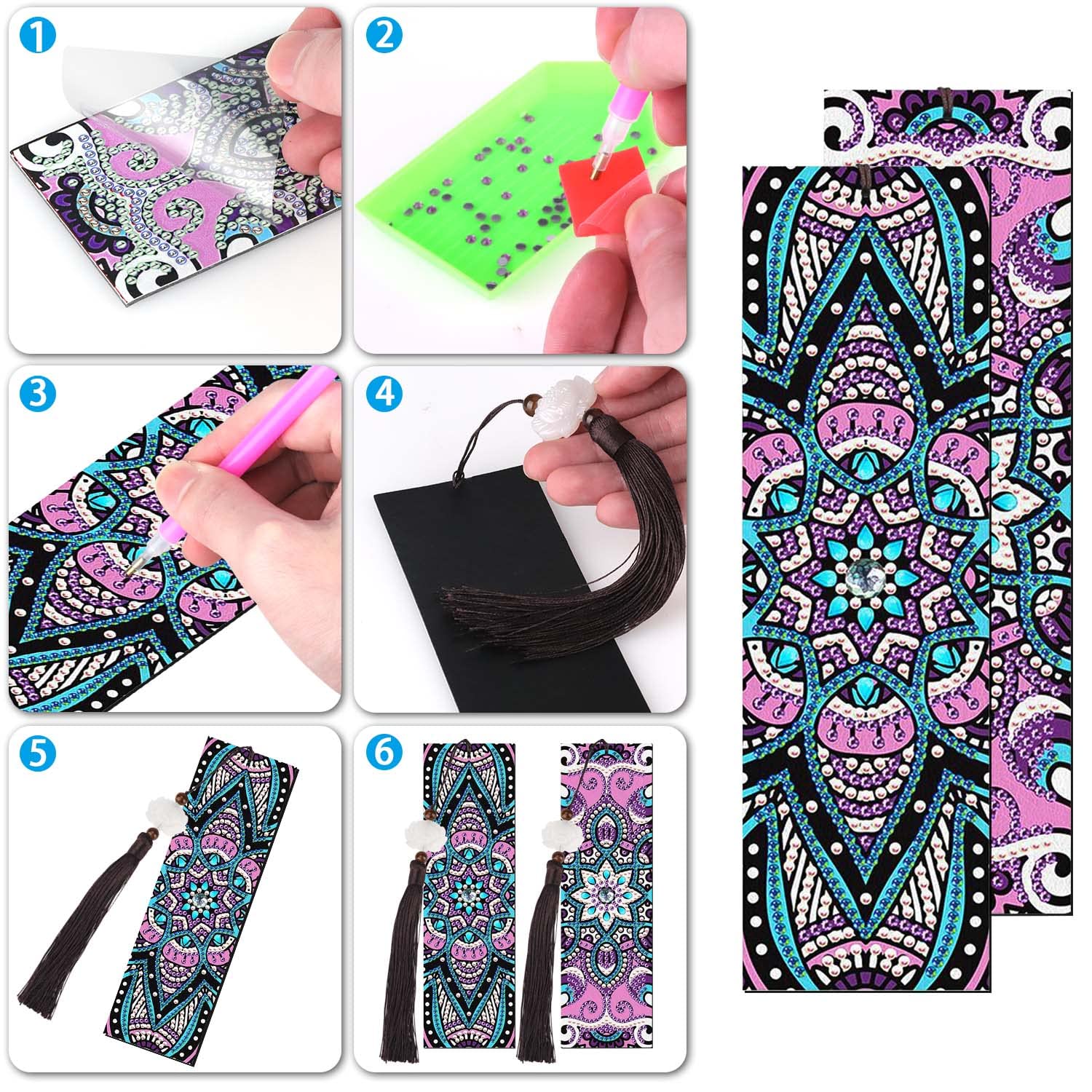 Lot De 6 Marque-Pages Peinture Diamant 5D Mandala - Kit Broderie DIY Pour Étudiants Et Cadeaux D'Anniversaire