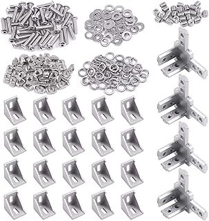 Glarks 216Pcs 3030 Series Aluminum Profile Connector Set Include 20Pcs 3030 Corner Bracket, 40Pcs M6 T Nuts, 4Pcs 3-Way End Corner Bracket Connector, M5 x 20 Button Head Screw Bolts and Flat Washers