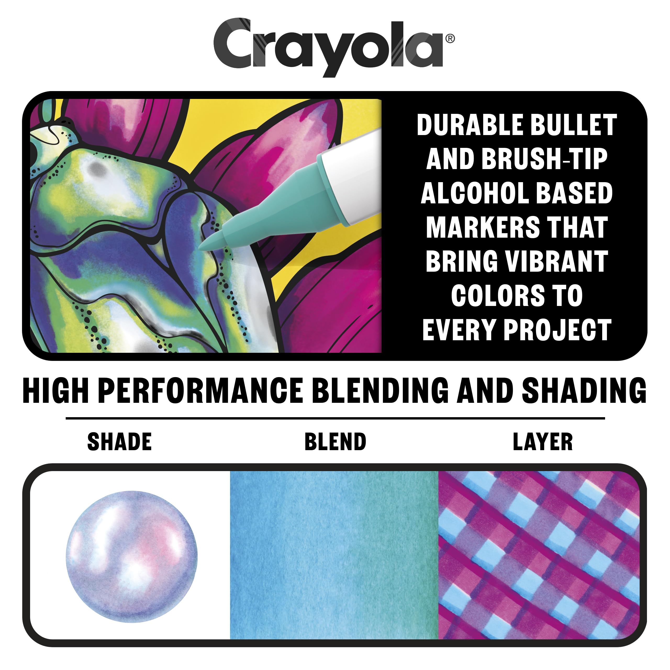Crayola Zestaw 60 Markerow Alkoholowych, Cienka i Brush, 14+