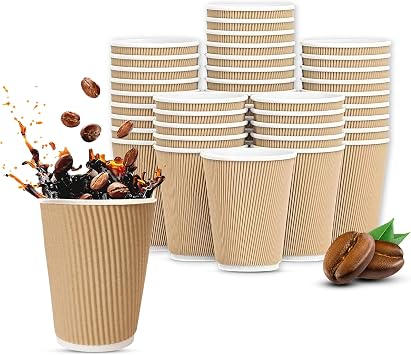 AHG 12oz 340ml Kraft Disposable Coffee Cups   25 Pack | Ripple Wall Insulated Paper Cups for Hot Drinks, Tea, Espresso, Office, Catering & Events | Eco-Friendly, Recyclable & Durable Design