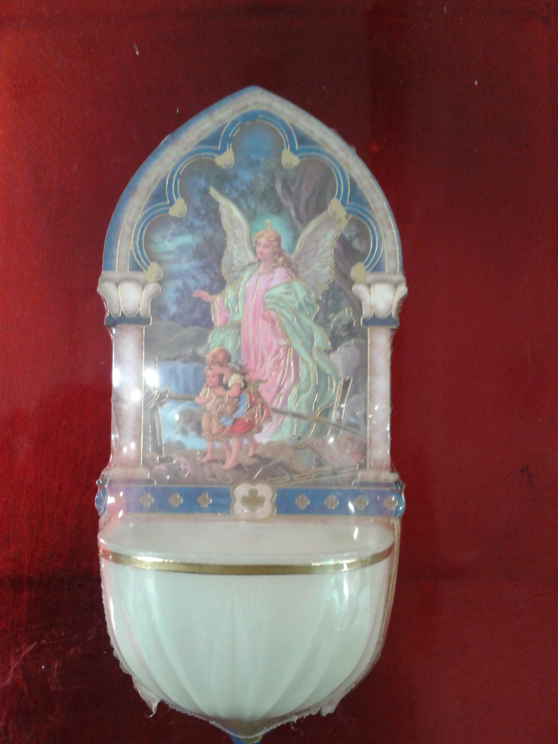 Catholic Gifts - Luminous Guardian Angel Holy Water Font with Gold Foil Highlights (3002)