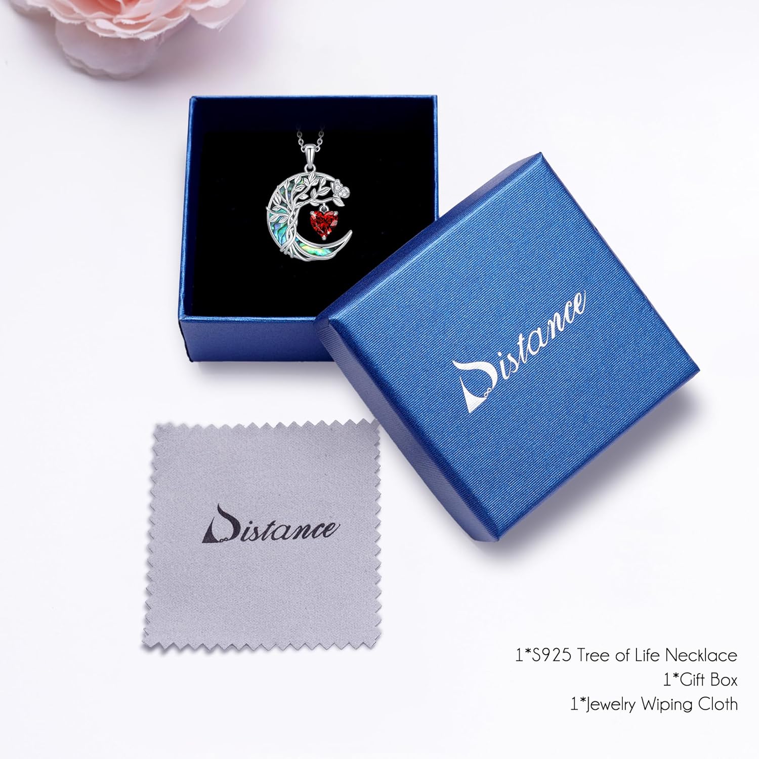 Distance Tree of Life Birthstone Necklace for Women, S925 Sterling Silver Premium Abalone Shell Moon Pendant, Heart Birthstone Necklace Christmas Anniversary Jewelry Birthday Gifts for Her Mom Wife - Image 8