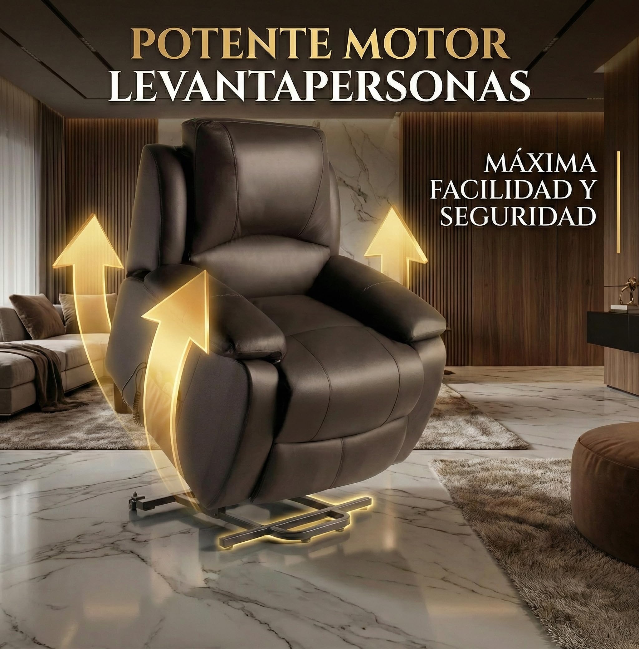 ECODE® Sillón Reclinable de Piel de Vacuno con Masaje y Calor Lumbar - Levantapersonas Eléctrico para Mayor Confort Diario en Personas Mayores Ideal para Ver TV