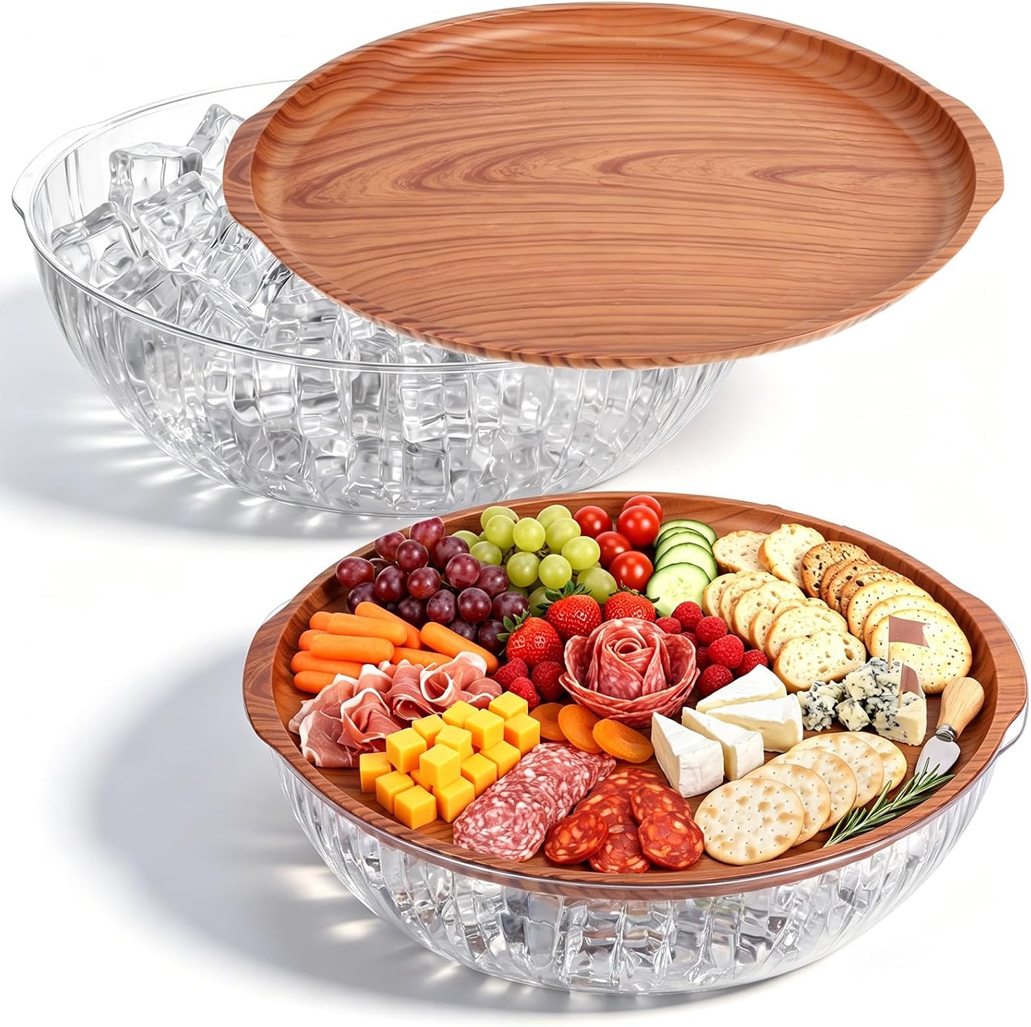 Baderke 2 Set 11.8" Chilled Serving Tray for Party, Light Wood