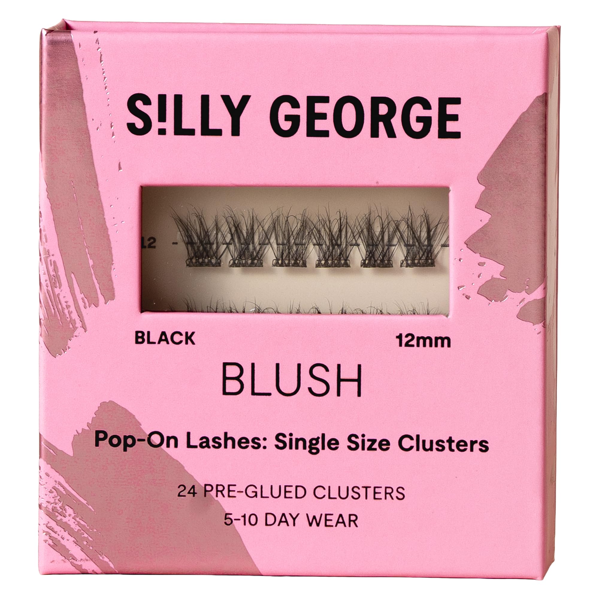 Silly George Single-Size Pop-On Lashes - DIY 1-Step Pre-Glued Faux Eyelash Cluster Kit, Natural Look Extensions, Pack of 24 Individual Clusters, Black