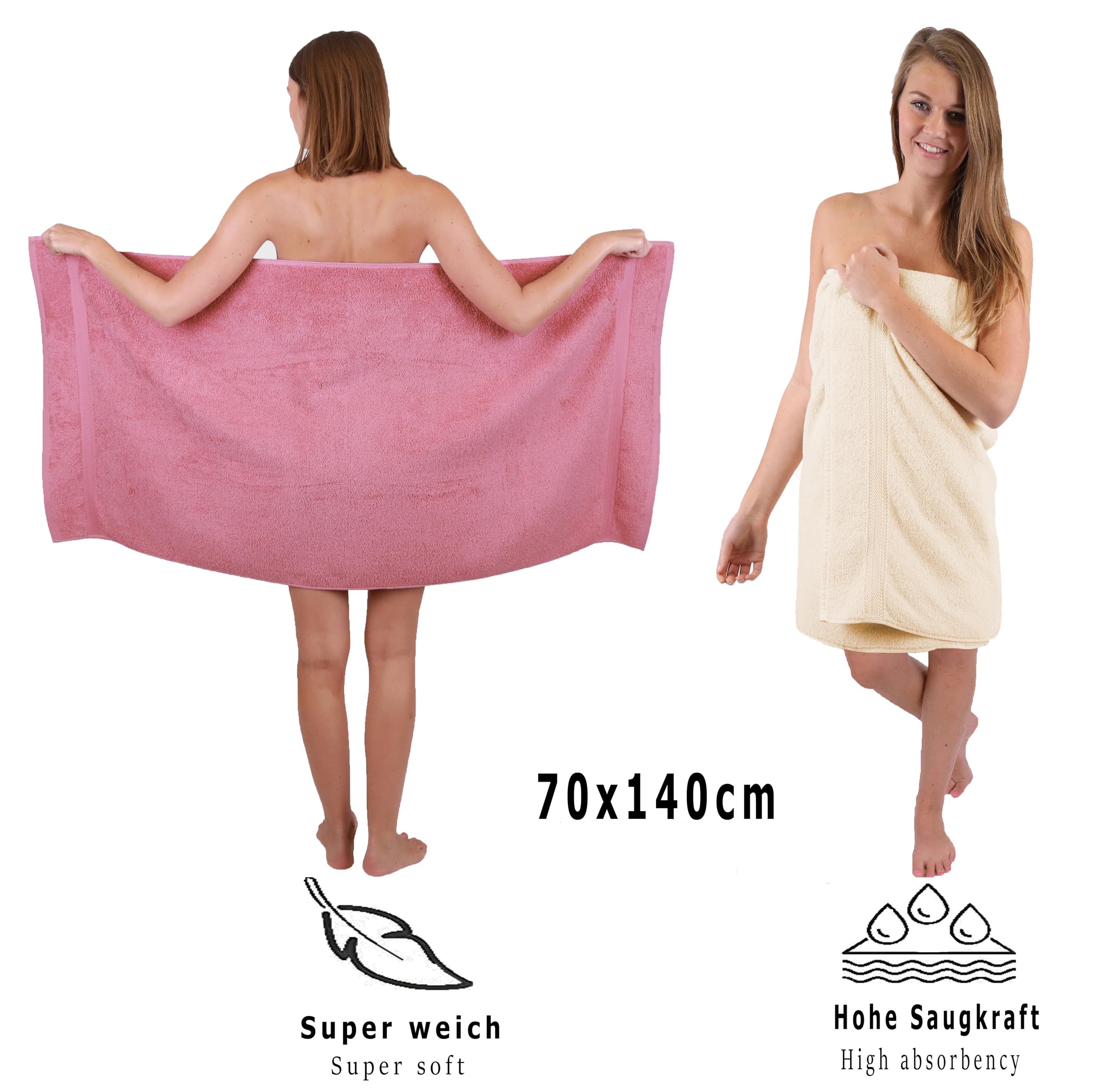Betz Juego de 10 Toallas Classic 100% algodón 2 Toallas de baño 4 Toallas 2 Toallas de Mano 2 Toallas Cara de Color Rosa y Beige