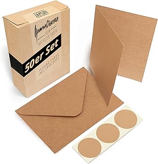 50er Set blanko Falt-Karten inkl. Briefumschläge, Klapp-Karten zum gestalten, beschriften oder bedrucken - DIN A6 / C6 - braun