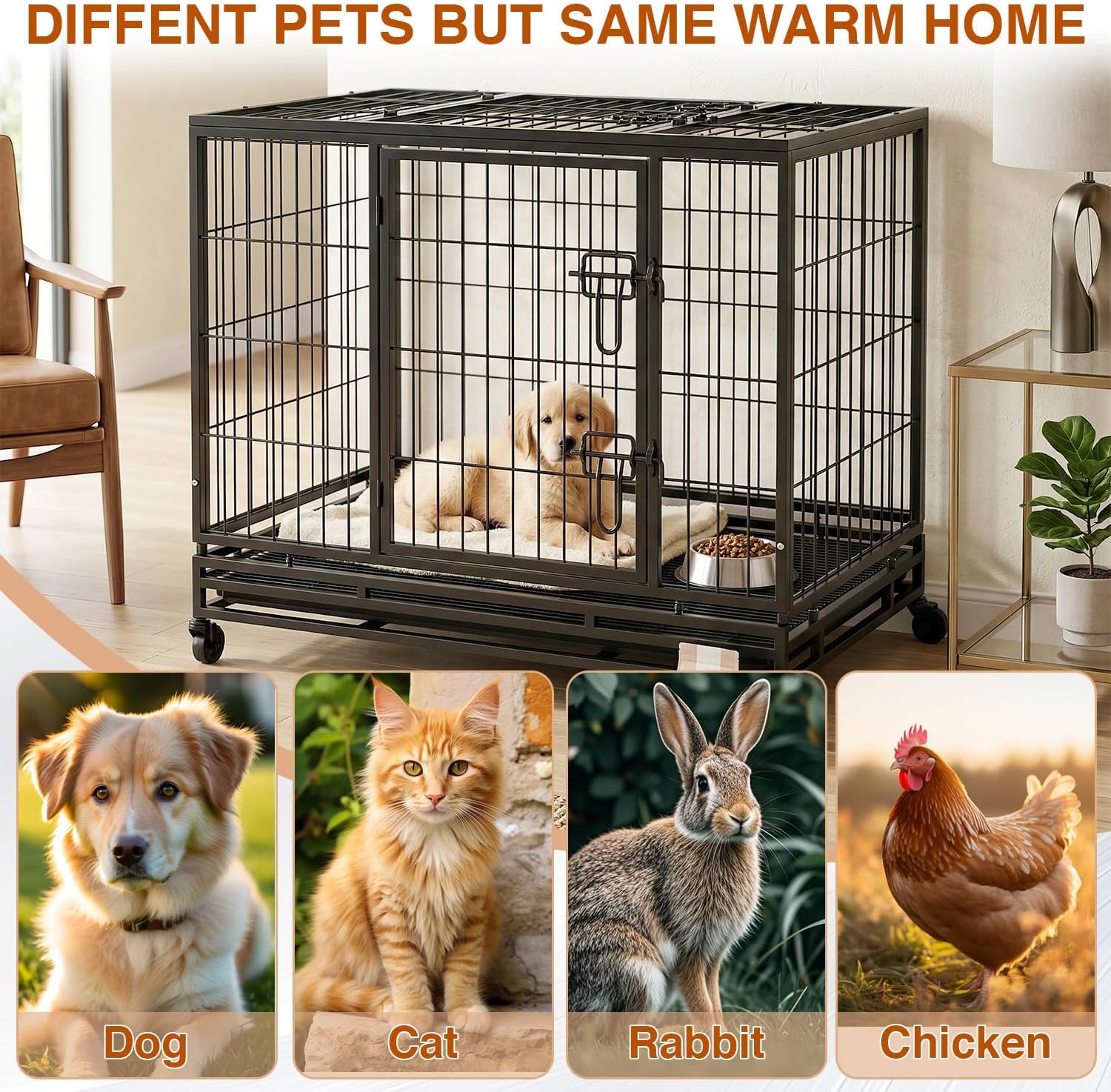 BestPet 36 Inch Heavy Duty Dog Crate, Indestructible Escape-Proof Kennel with Double Door & Removable Tray for Medium to Large Dogs,Black