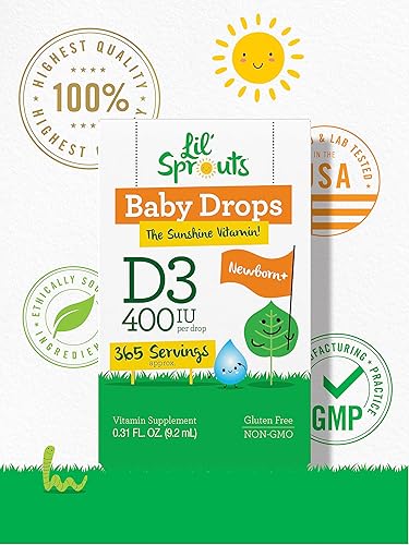 Miniatura 5 de Carlyle Lil' Sprouts - Gotas líquidas de vitamina D3 para bebés, 400 UI, suministro para 1 año de 0.31 oz (365 porciones) | Vegetariano, sin OMG y