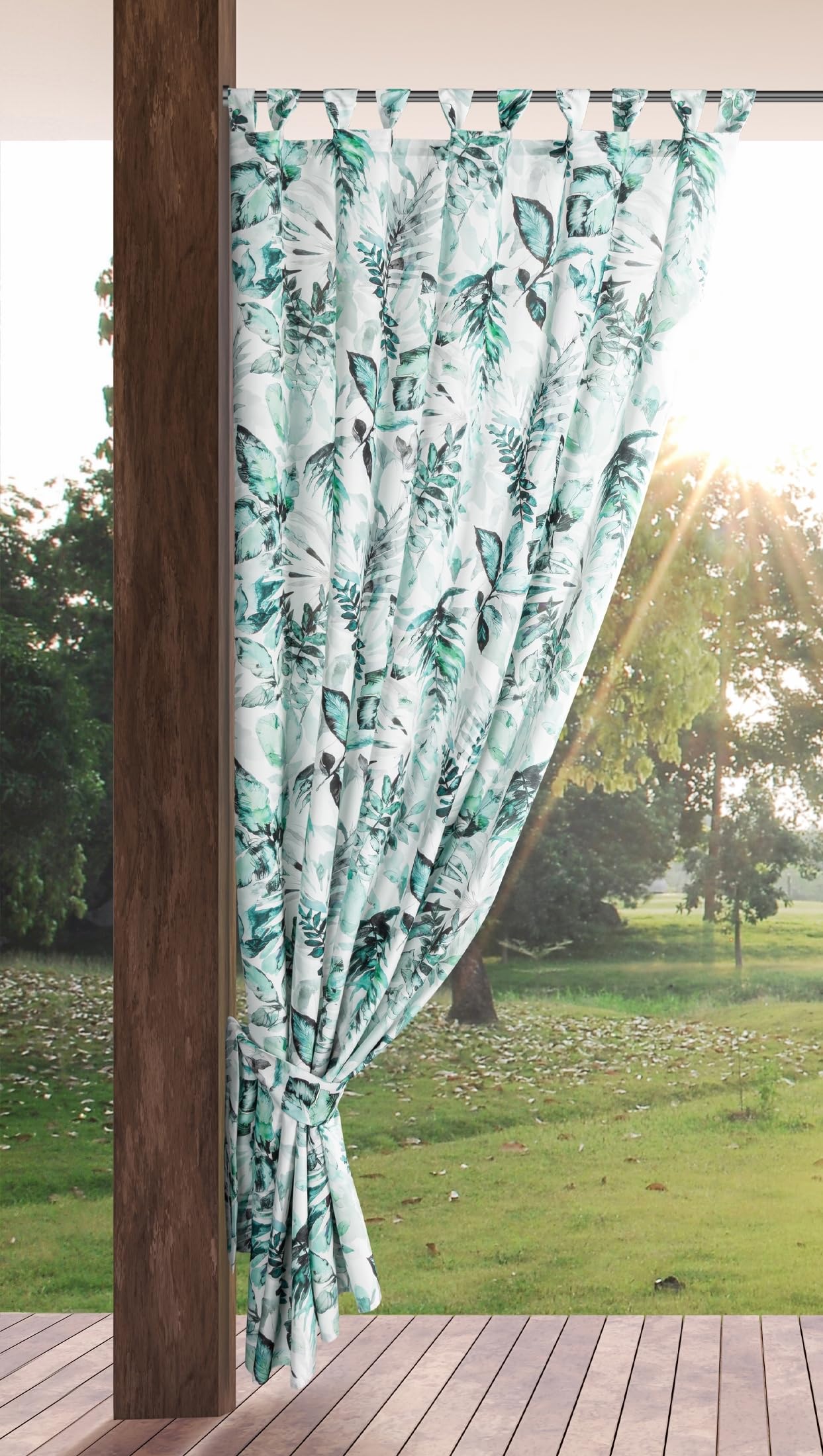Eurofirany Outdoorvorhänge Gartenvorhänge Terrassenvorhang Weiß/Grün, 155 x 220 cm, Schlaufen