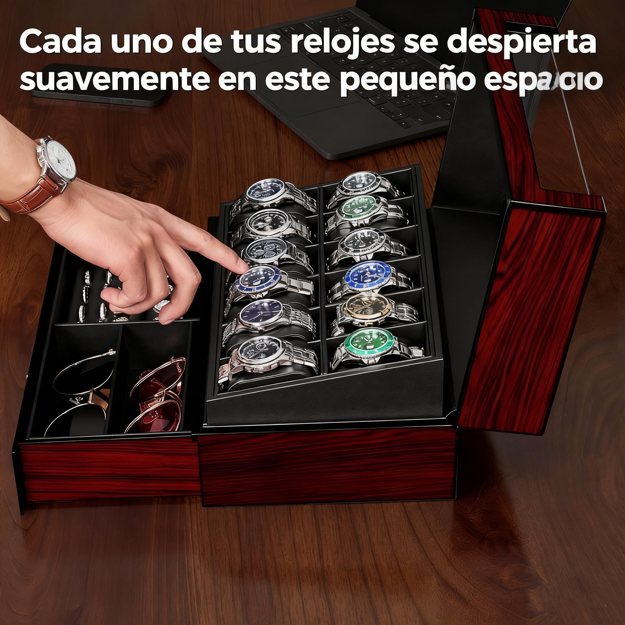 ANWBROAD Caja Relojes para Hombre 12 Compartimentos Tapa de Cristal Caja de Relojes 2 Capas de Pintura Relojero Organizador para Guardar Joyas Forro de PU Regalo para Hombre y Mujer JWB005Y
