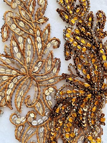 Miniatura 43 de Zbroh Parche multicolor de diamantes de imitación cosidos a mano, accesorios de manualidades para vestido de novia de niña, 14 x 20 pulgadas Champán