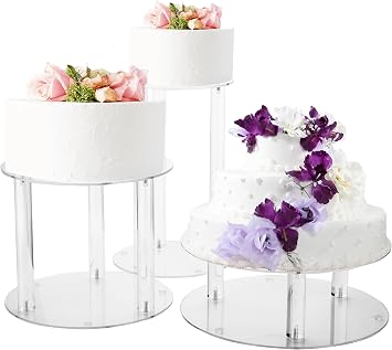 Jusalpha 3 Tier Large Acrylic Glass Round Wedding Cake Stand, Food Display Stand, Cupcake Stand, Dessert Display Platter WCS02 3 tier with base tier