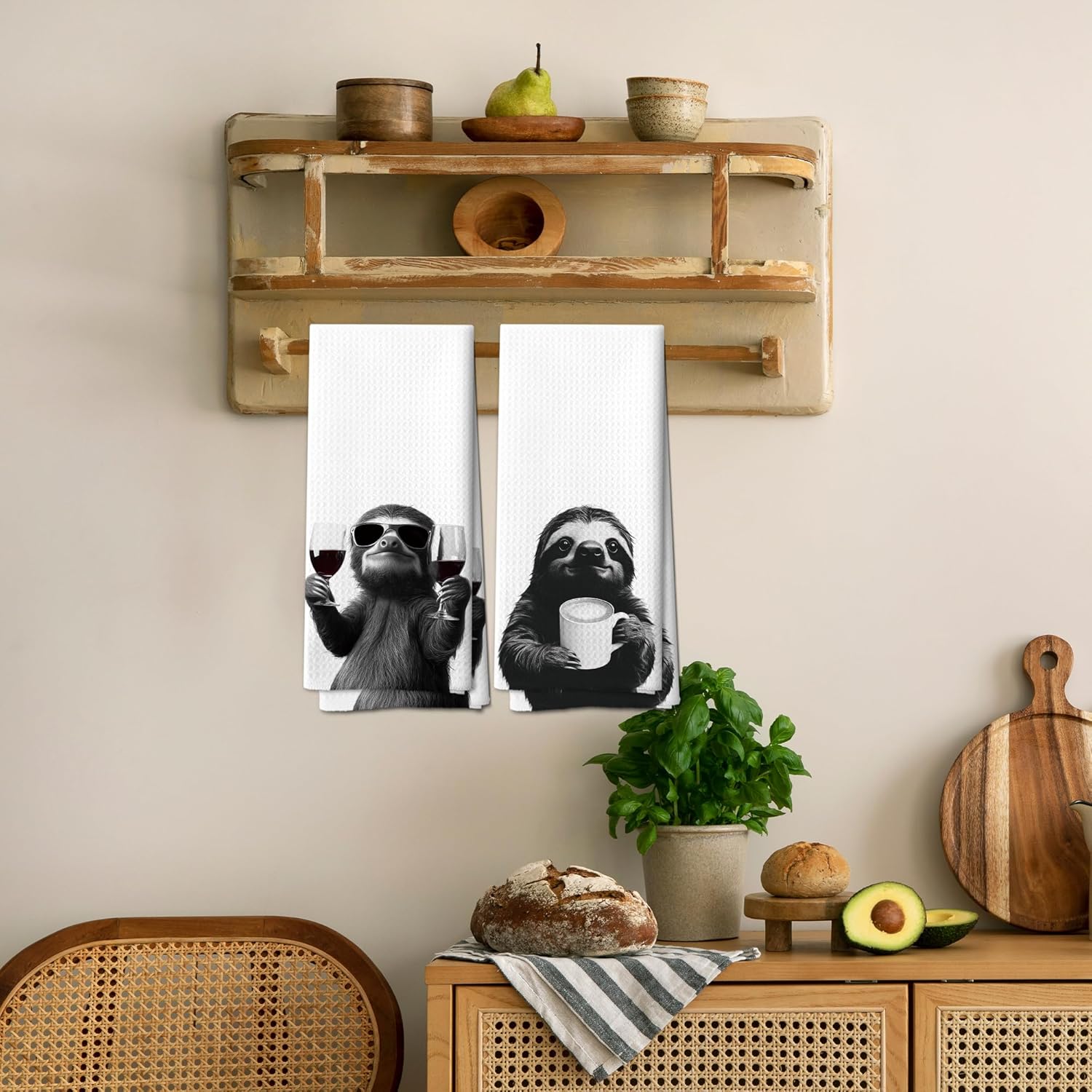 Funny Bradypod Bar Kitchen Towels Set of 2, Funny Kitchen Decor, Bradypod Gifts Gifts for Women Men, Coffee Station Wine Bar Decor, Dining Room Decorative Tea Towel Dish Towels 16x24 Inch - Image 5