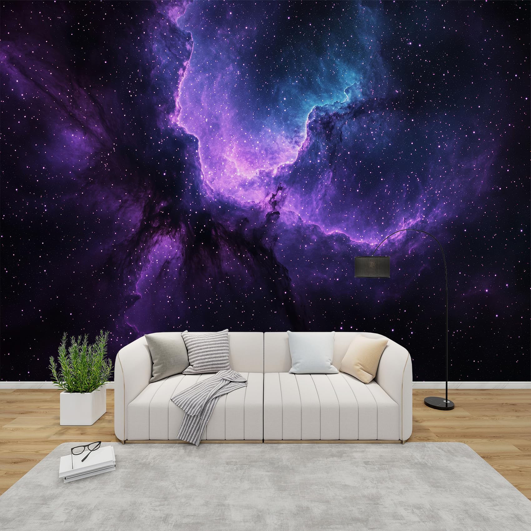 QEODAH Galaxy Mural Wallpaper for Living Room, Outer Space Universe Wall Art for Bedroom, Starry Sky Wall Murals for Bedrooms, Renter Friendly Removable Waterproof Photo Wallpaper 3D, 400x280 cm