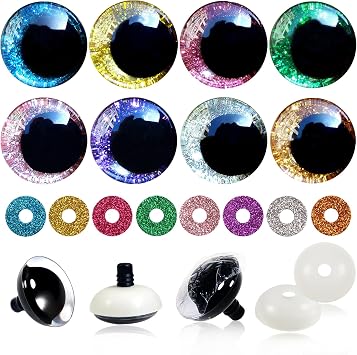 TOAOB 32pcs Glitter Large Safety Eyes for Amigurumis 30mm Crochet Doll Eyes
