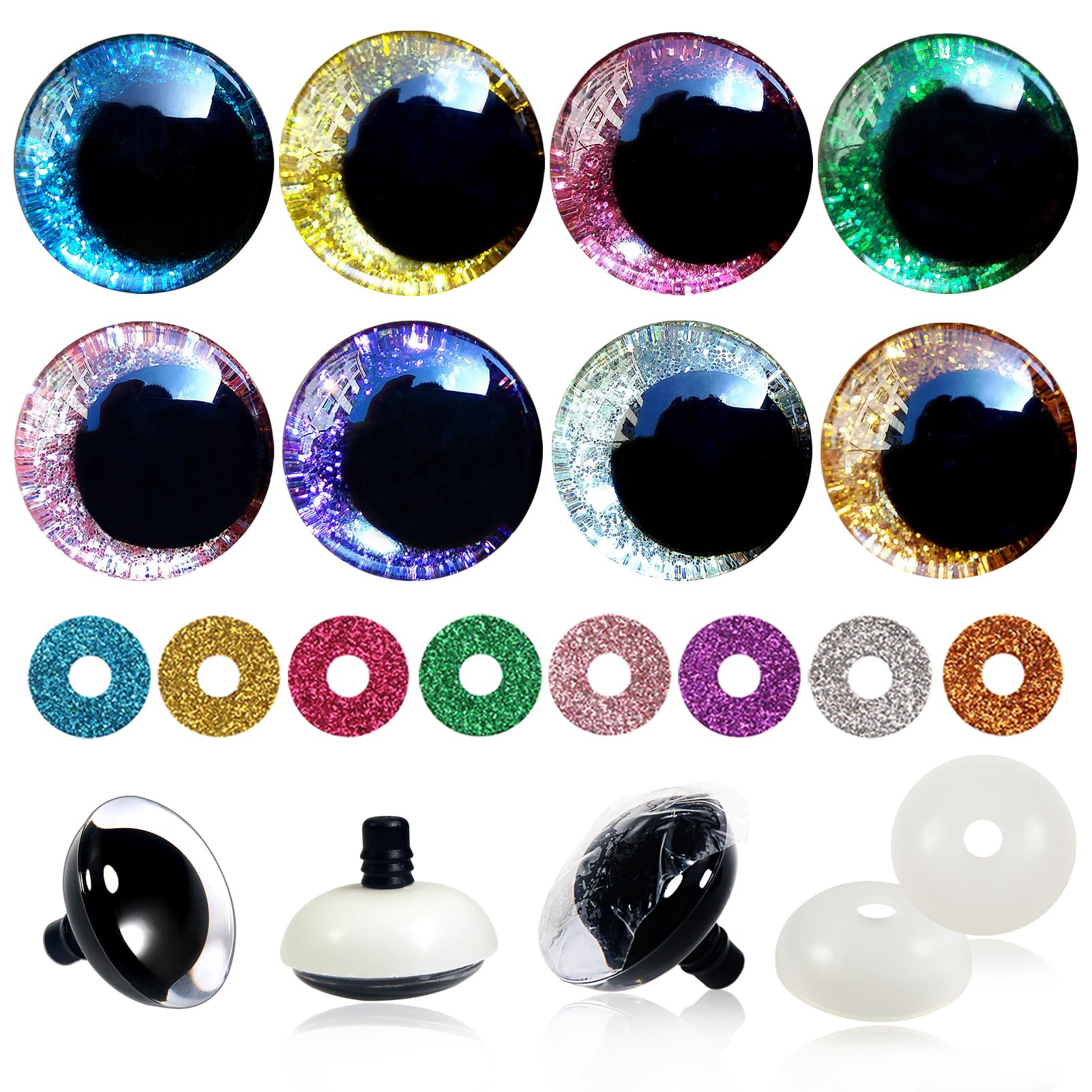 Yeux de sécurité de 30mm multicolores à paillettes pour insuffler de la magie à vos poupées