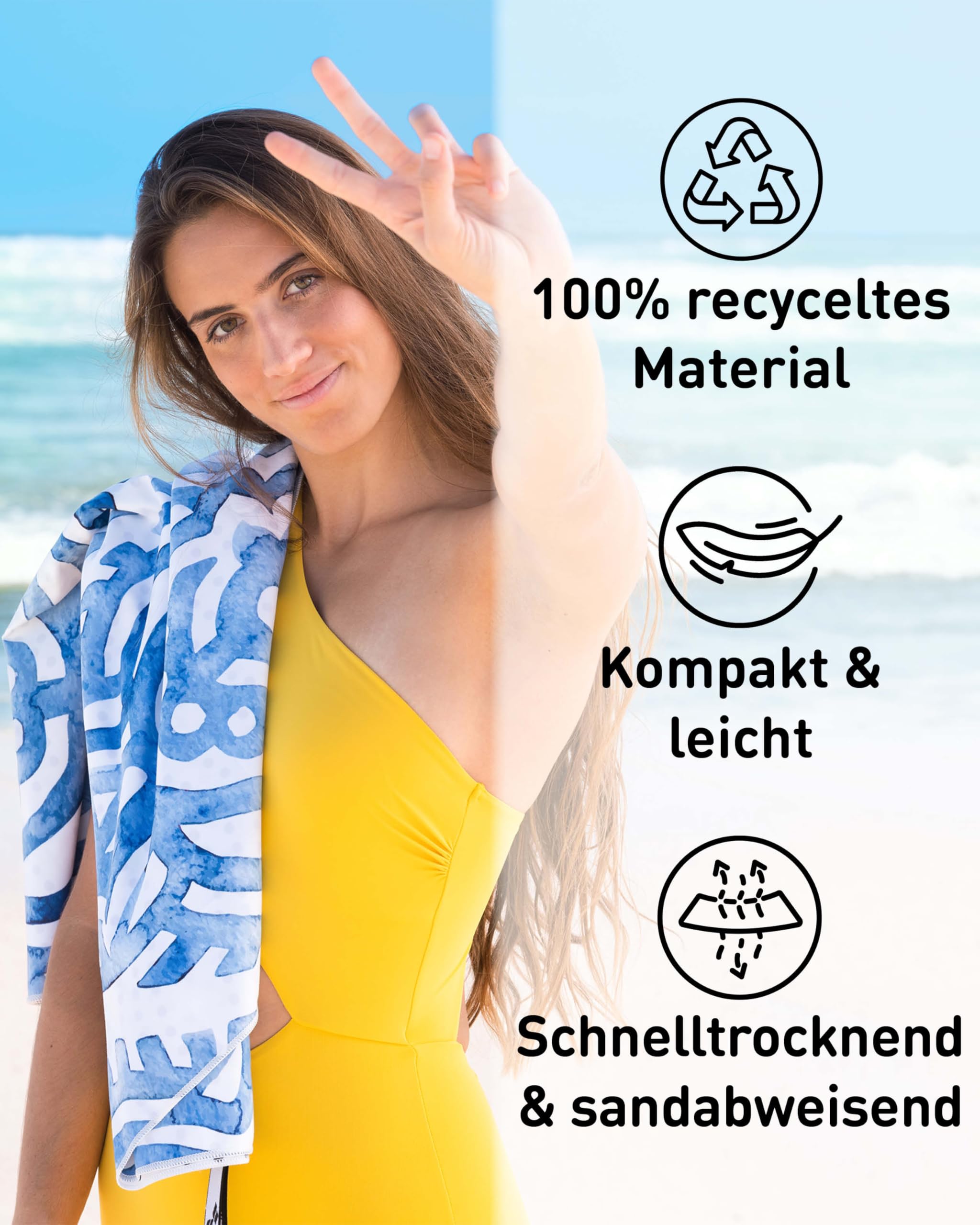 Fit-Flip Strandtuch XXL – Mikrofaser-Badetuch, Leicht & Schnelltrocknend – 100% Recycelte Mikrofaser – Sandfrei, Kompakt – 200x90 Cm Oder 160x90 Cm – Ideal Für Strand, Reise, Sport & Sauna
