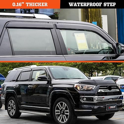 Miniatura 3 de Viseras de ventana de montaje exterior, protectores de lluvia para Toyota 4Runner 2010-2024, deflectores de ventilación de viento de tamaño