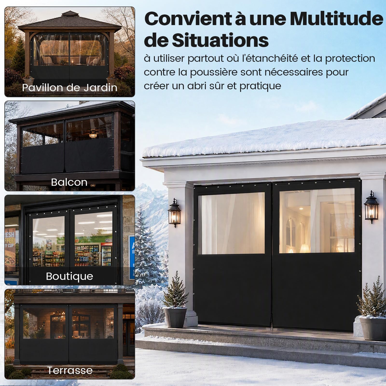 SHANNA Bâche Pergola Transparente avec Fermeture Éclair - Bâche de Protection Extérieure Imperméable Renforcée avec Œillets, Rideaux d'Extérieur pour Terrasse Serre Poulailler Tonnelle (2.5 x 3.6m)