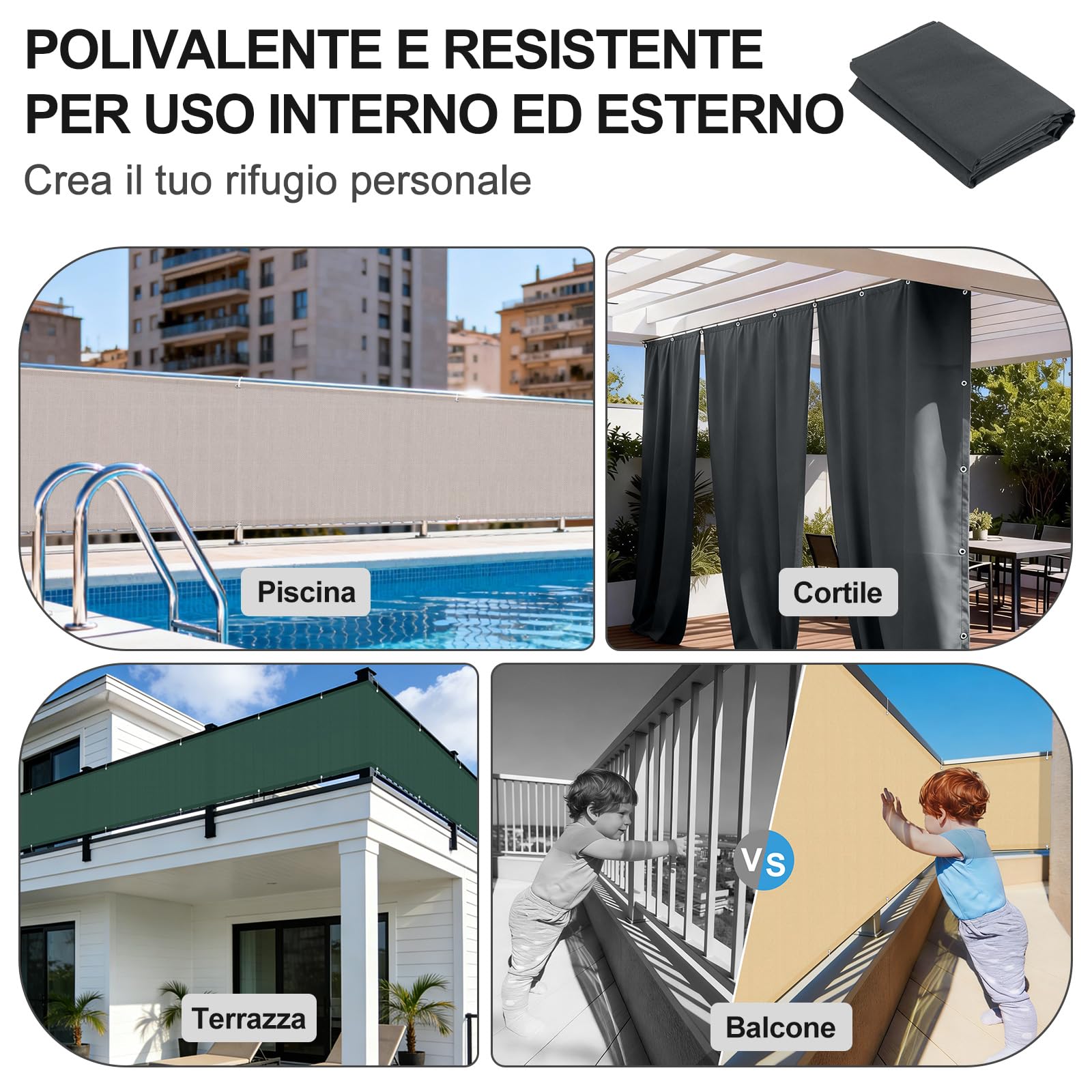 LOVE STORY Frangivisto Balcone 90x300cm PES Impermeabile Anti-UV Telo Copri Ringhiera Schermo Privacy Occhielli Beige