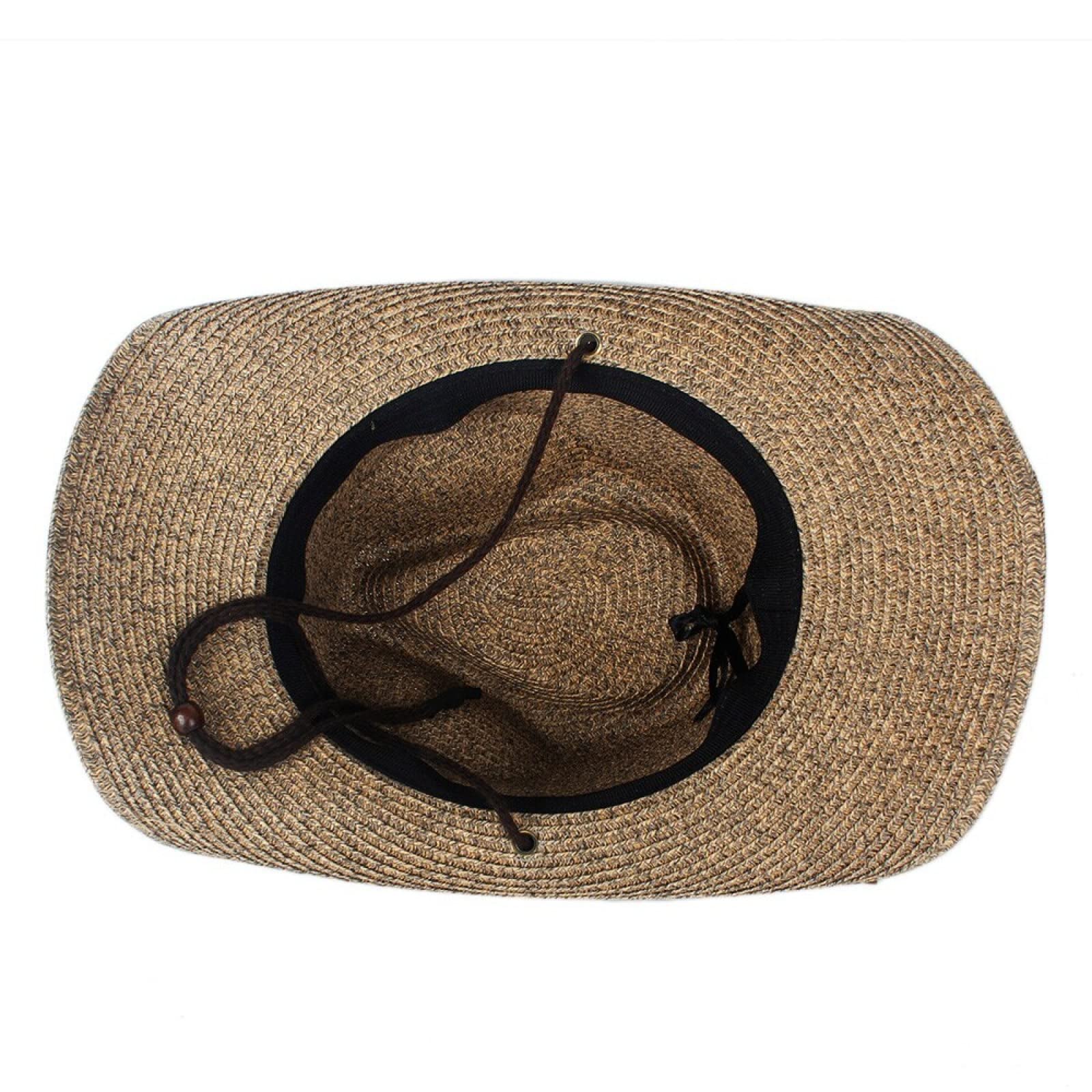 Cappello da Cowboy Estivo in Paglia Uomo Donna Cappello da Cowboy Occidentale Nero Cappello a Tesa Larga Cappello da Cowgirl Sombrero Hombre da Esterno (Nero 5859CM)