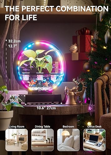 Miniatura 3 de Tanque de peces artificiales tropicales con plantas, 16 modos de luz nocturna, altavoz Bluetooth, combinación ecológica de animales y plantas,
