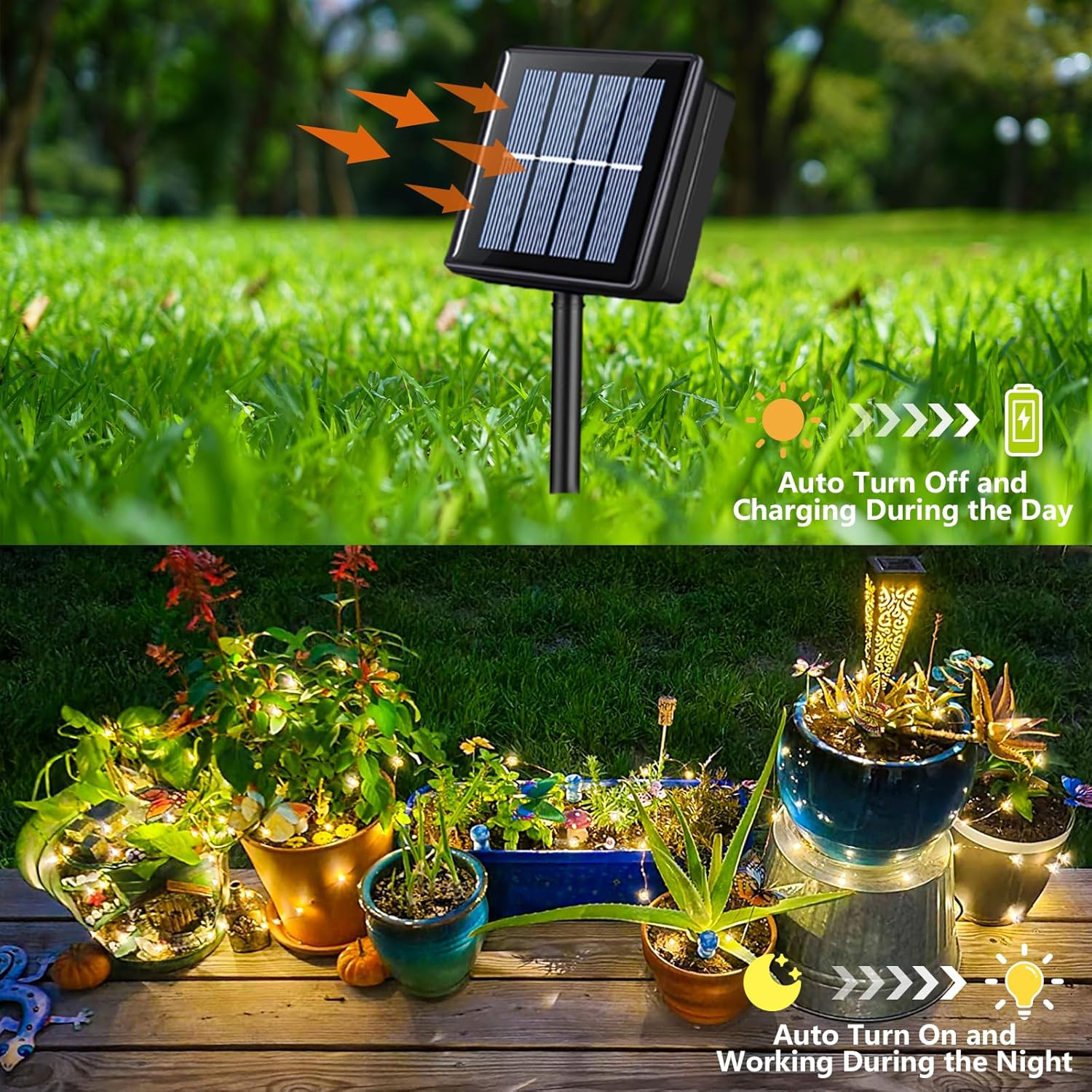 YEGUO 4 Pack Warm White Solar Fairy Lights, Each 33ft 100 LED Christmas Lights Outdoor Waterproof, 8 Modes Sliver Wire Solar String Lights