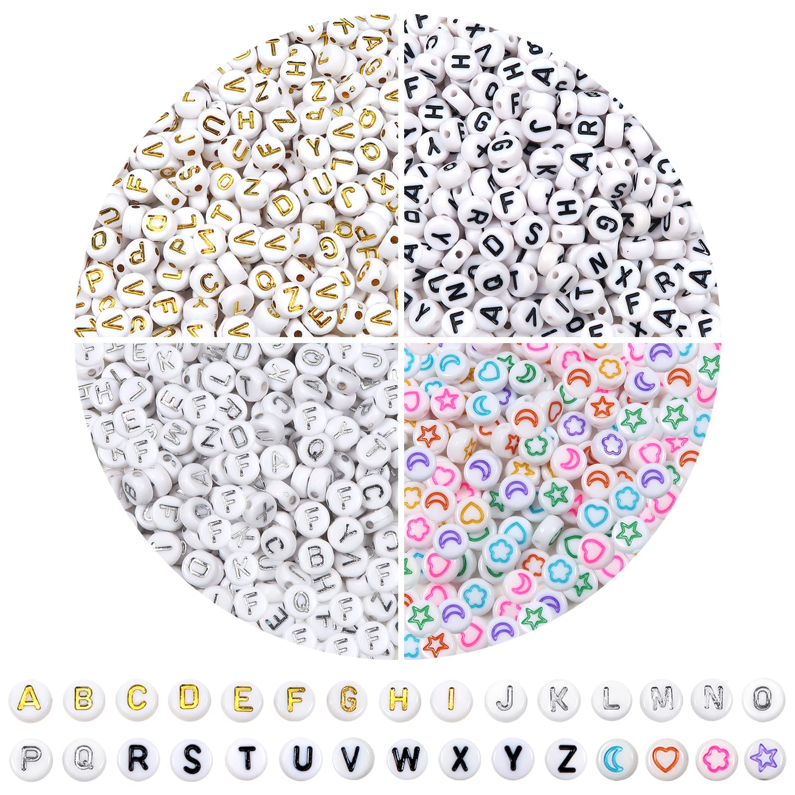 TOAOB 1940pcs 7 X 4mm Perles Lettres Blanc Mot Noir A à Z Et Numéro Nombre 0 à 9 Rond Et Perles Acrylique Motif De Coeur Pour Fabrication De Bracelets Colliers Bijoux