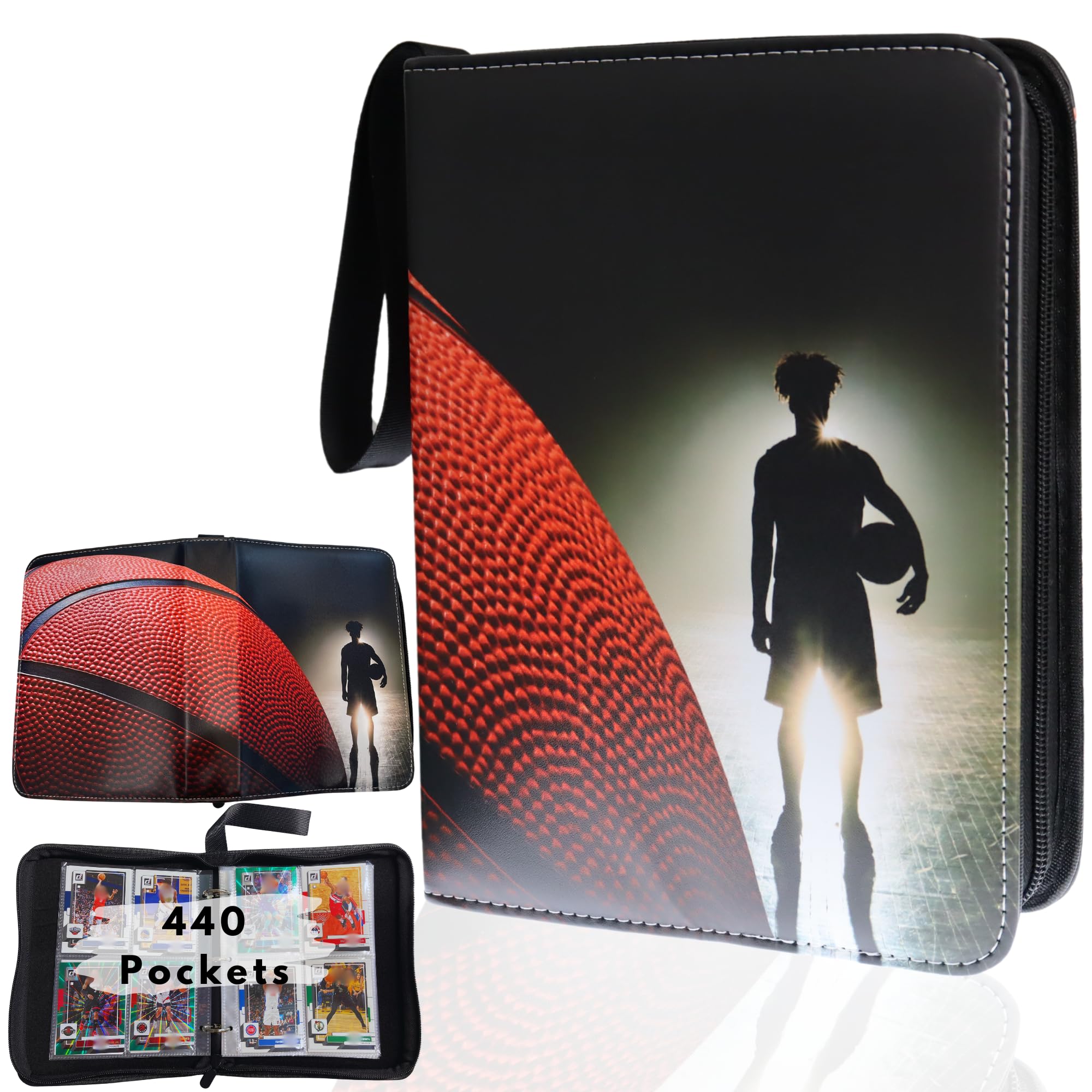 Basketball Card Binder, Trading Card Album with 55 Removable Top Loader Sleeves Fit 440 Basketball Baseball Soccer Football Cards, Compatible with 2024 2025 Topps Sports Card & TCG Collections.