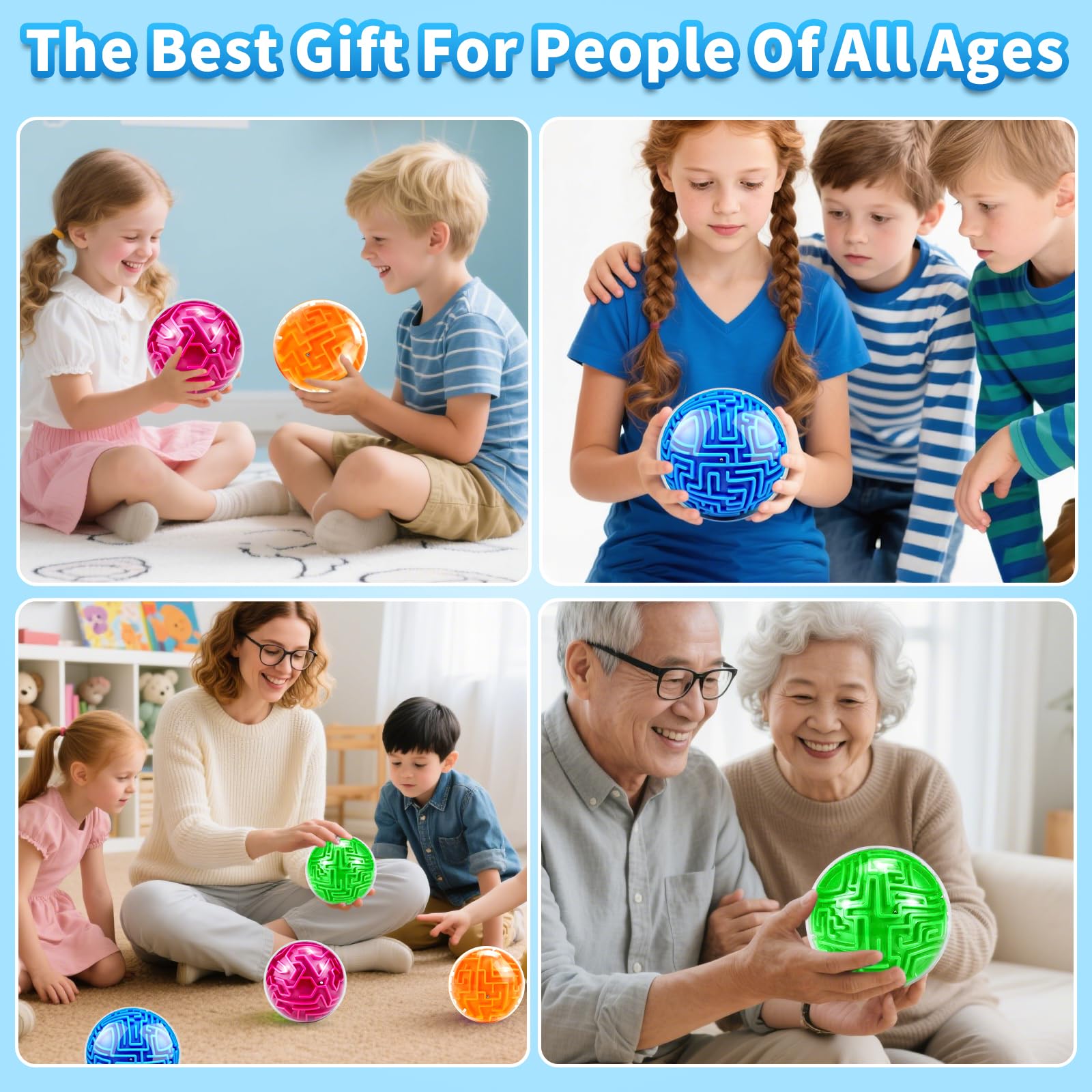 Paquete de 4 juguetes de bola de laberinto de rompecabezas 3D | Juego de laberinto de rompecabezas para adultos y niños de 8 a 12 años o más de 13 regalos, juegos para adultos y familia, los 6