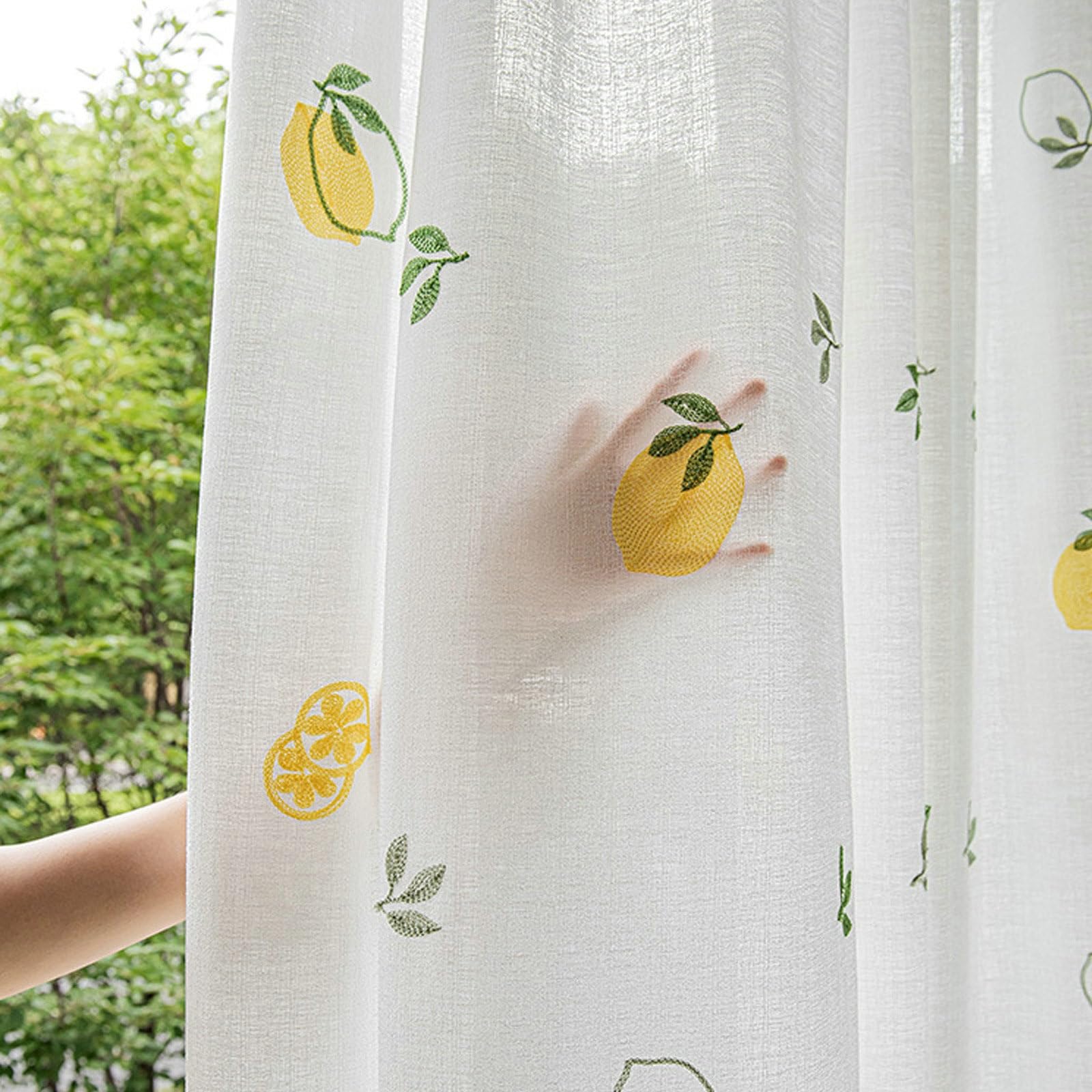 Epinki Lot de 2 Rideau Voilage Blanc Citron Polyester 86 x 214 cm Rideau Moderne Chambre à Oeillets
